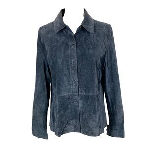 Siena Studio Petite Women L Genuine Suede Leather Shirt Button Up Blue Washable